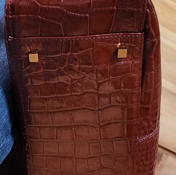 Red Faux Croc Embossed Crossbody Bag, with Gold Metal Accents by Stone Mountain. - Picture 7 of 12